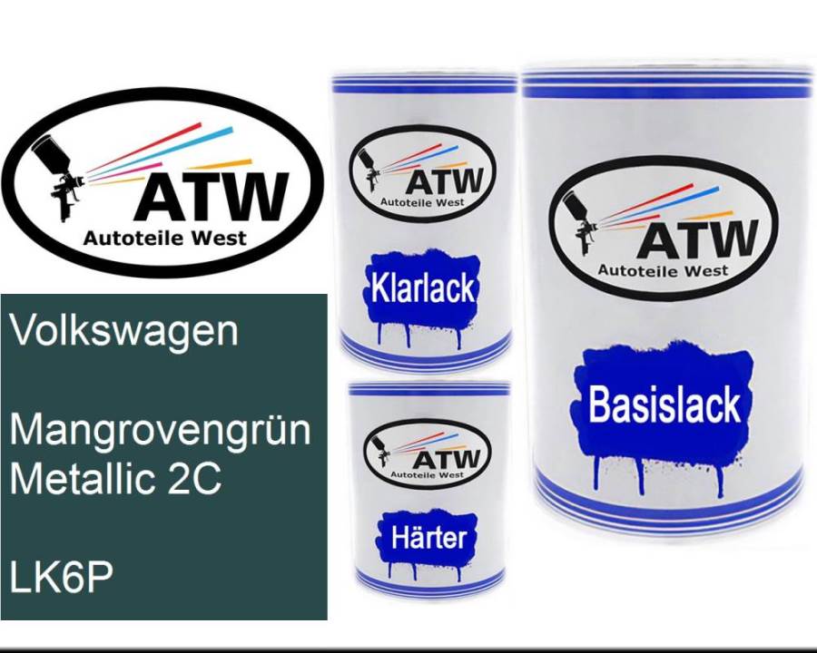 Volkswagen, Mangrovengrün Metallic 2C, LK6P: 500ml Lackdose + 500ml Klarlack + 250ml Härter - Set, von ATW Autoteile West.